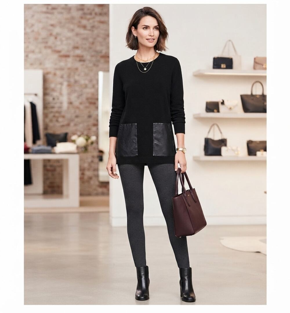 J. Crew Women’s Small 100% Merino Wool & Leather Pocket Tunic Sweater